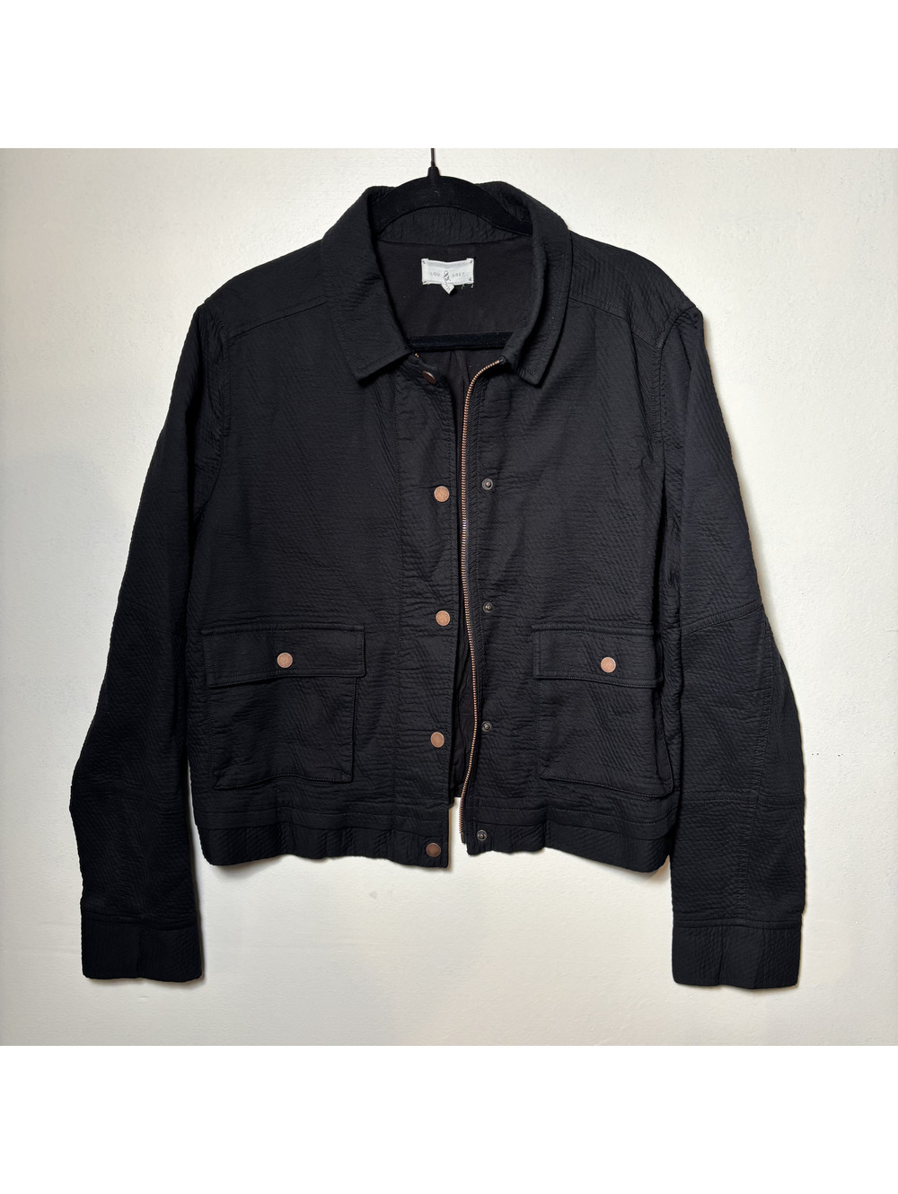 Lou & Grey Black Textured Utility Jacket Snap Front Large